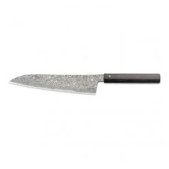 Hinoura Tsukasa FAN OUT Hinoura Tsukasa 21cm Gyuto Black Mushin Damascus Black Handle