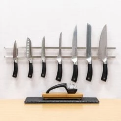 Rockingham Forge 60cm Magnetic Stainless Steel Knife Rack With 6 Utensil Hooks And Wall Fixings -Global Shop rockingham forge 60cm magnetic stainless steel knife rack with 6 utensil hooks and wall fixings p1000 4475 image