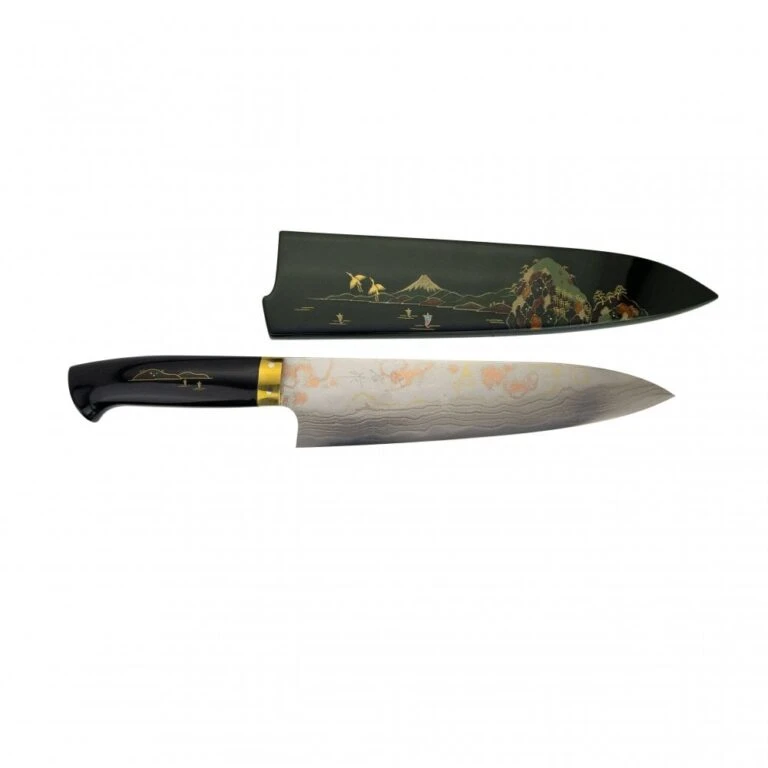 Front Page -Global Shop takeshi saji makie art r2 aogami no 2 coloured damascus japanese chefs gyuuto knife 210mm with urushi laquered saya and custom handle fuji on lake p2122 12027 image 768x768 1