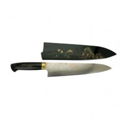 Takeshi Saji Takeshi Saji Makie -Art R2 AOGAMI NO.2 Coloured Damascus Japanese Chef's Gyuuto Knife 240mm With Urushi Laquered Saya And Handle FUJI On Lake -Global Shop takeshi saji makie art r2 aogami no 2 coloured damascus japanese chefs gyuuto knife 240mm with urushi laquered saya and handle fuji on lake p2120 12033 image