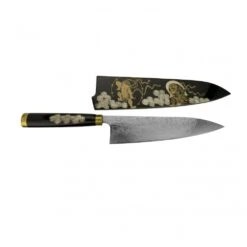 Takeshi Saji Takeshi Saji Makie -Art R2(SG2) Mirrored Damascus Japanese Chef's Gyuuto Knife 210mm With Urushi Laquered Saya And Handle FUJI RAIJIN -Global Shop takeshi saji makie art r2 sg2 mirrored damascus japanese chefs gyuuto knife 210mm with urushi laquered saya and handle fuji raijin p2118 12021 image